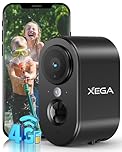 Xega 4G Cellular Security Camera Indoor Bulit-in SIM Card, 2K No Wi-Fi LTE Camera Portable with 6000mAh Battery, PIR Motion Detection, Color Night Vision, 2-Way Audio, TF/Cloud, IP65
