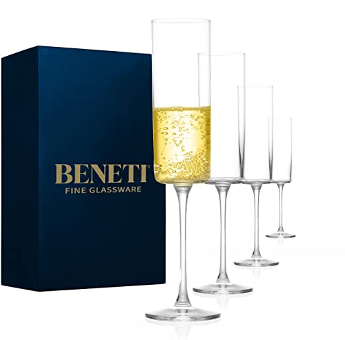 Luxuriöse Champagnerflöten aus Glas [4 Stück] 170 ml Champagnergläser, 100 % bleifrei, Premium quadratischer Rand geblasenes Glas Prosecco Weinglas Flöten mit Stiel für Sauvignon Blanc Muscat etc Cover