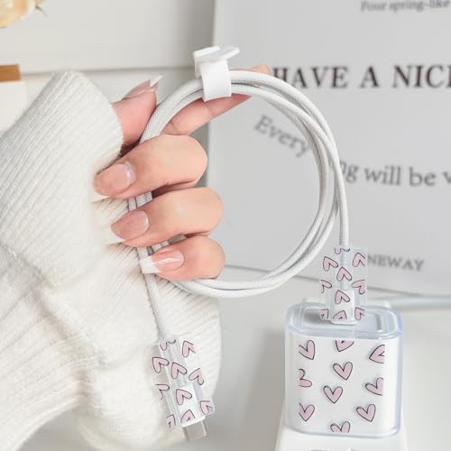 Protector de cable iPhone 20W transparente con corazones morados 5