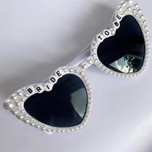 Bachelorette Party Bride Sunglasses, Heart Shaped Pearl Glasses for Women Bride to Be Bridesmaid Party2