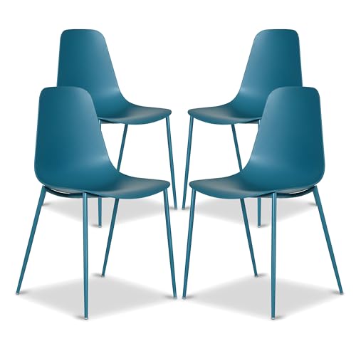 Image of Poly & BARK Isla Modern Kitchen Chairs Set of 4 - Plastic Dining Chair with Metal Legs - Quick Assembly Simple Cafe Chairs Plastic for Indoor or Outdoor - Ocean Teal