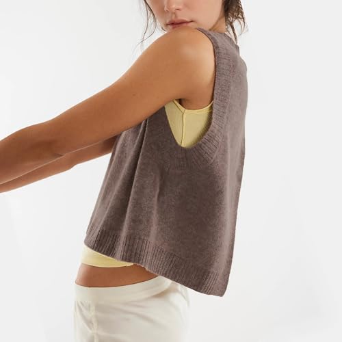 Hixiaohe Sleeveless Sweater Vest for Women Trendy Crewneck Knit Vests Cute Lightweight Pullover Tank Tops Casual Outfits3