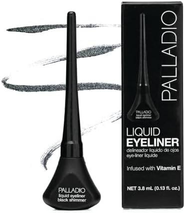 Palladio Liquid Eyeliner, Black Shimmer, Highly Pigmented, Waterproof, Smear-Proof, Includes Easy G Wand Applicator