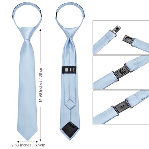 Image of Hi-Tie Pretied Boys Ties Solid Color Kids Adjustable Necktie Lapel Pin Clip Set Age 8-12 Wedding School Graduation
