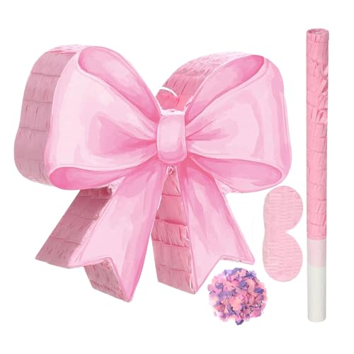 Piñata rosa con lazo de niña para artículos de fiestas de cumpleaños y confeti