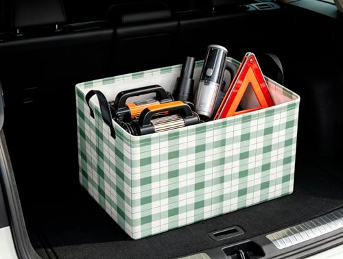 Image of CLOCOR Rectangular Storage Bin,Waterproof Books Box,Gift Basket(Green Grid)