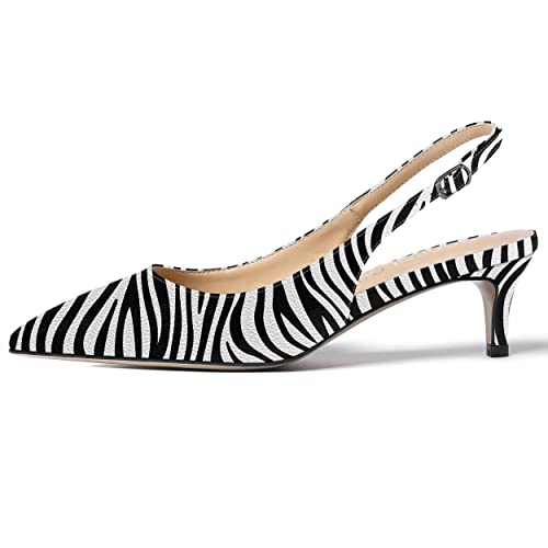 MODENCOCO Women's Slingback Party Patent Fashion Buckle Pointed Toe Kitten Low Heel Pumps Dress Shoes 2 Inch2