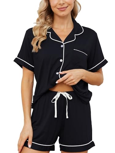 Image of Womens Pajama Sets Short Sleeve Sleepwear Soft Button Down Nightwear Lounge Pj Set XS-XXL