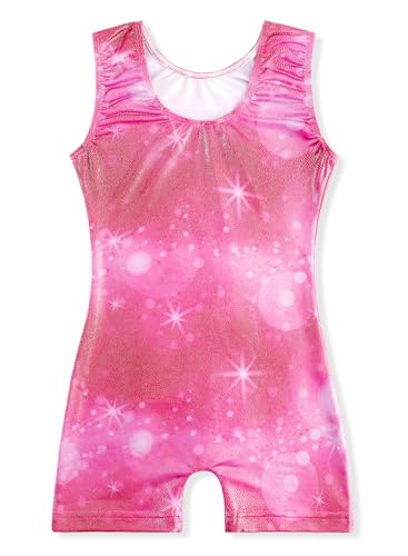 Image of EQSJIU Gymnastics Leotards for Girls Kids Rainbow Mosaic Mermaid Butterfly Stars Leopard Galaxy Tie Dye Cosmos Leopard