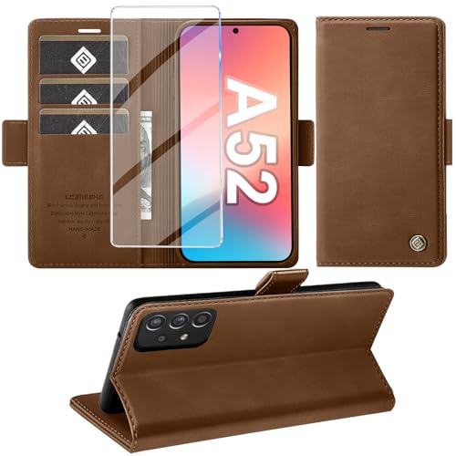 Étui Samsung Galaxy A52 / A52s 4G 5G en cuir avec verre trempé