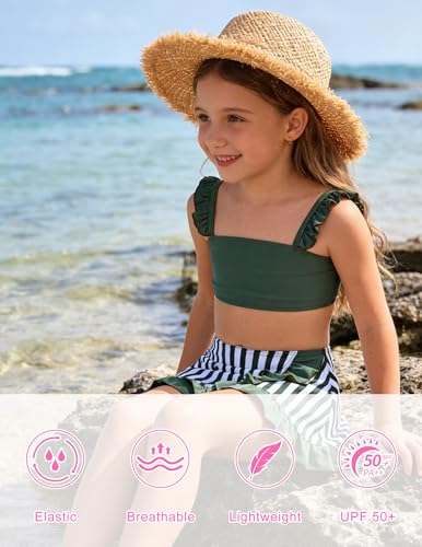 Image of ALISISTER Girls Swimsuit 3 Piece Bathing Suits Summer Bikini Tankini Sets with Cover Up Skirt for 4-12 Years