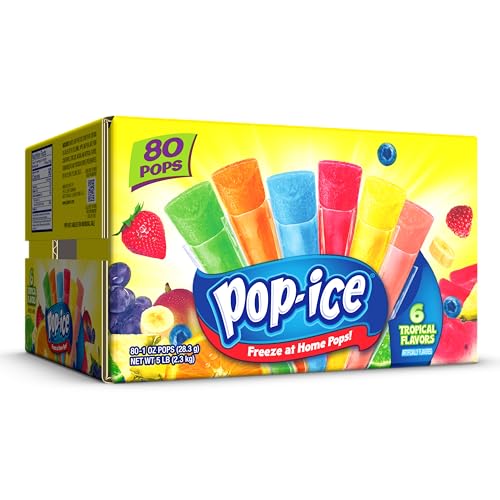 Image of Pop Ice Popsicle Freezer Bars, Tropical Variety Pack, 1oz, 80 Ct