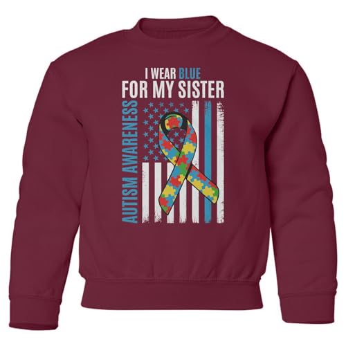 I Wear Blue For My Sister Autism Awareness US Flag Youth Crewneck Sweatshirt