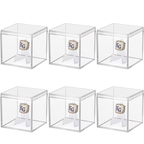 6 Pack Championship Ring Display Case Clear Acrylic Display Case Mini Baseball Softball Ring Holder Single Ring Display Box Stand 1 Slot Ring Hole Storage Box Gift for Sports Fans, 2.16 Inch