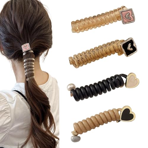 Juego de 4 diademas para teléfono, envolventes y suaves, para el pelo, en espiral, para coletas de caballo, para mujeres y niñas