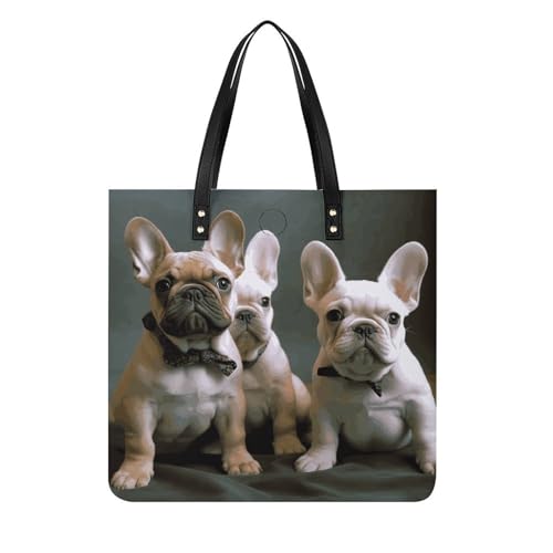 Sac seau femme bouledogue français grand format en simili cuir