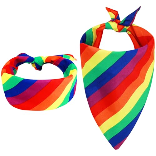 Yolev 2 Stück Regenbogen Bandanas 55 x 55cm Buntes Streifen Haarband Quadratisch LGBT Pride Bandana Zubehör Herren und Damen Gay Party Feier Kostüm Zubehör