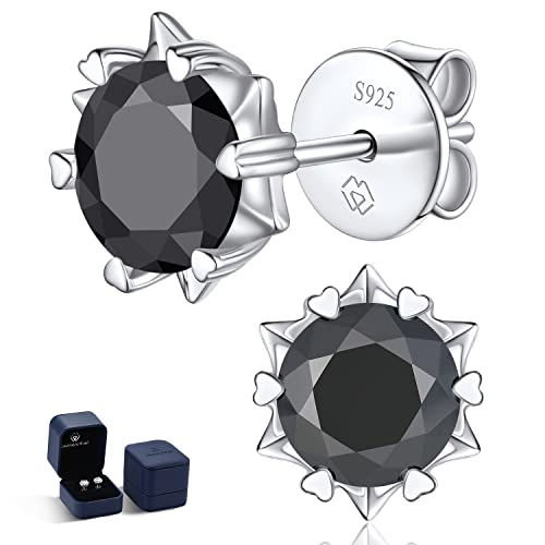 MomentWish Black Moissanite Stud Earrings, Moissanite Earrings for Women Men, D Color VVS1 Simulated Diamond 925 Sterling Silver Solitaire/Halo Studs 2 Carat-(1ct*2)-6.5mm 01 Unisex Design