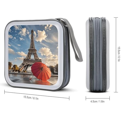 Torre Eiffel con paraguas rojo en funda para CD de gran resistencia 3