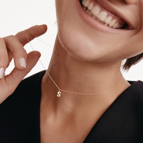 GELIN 14K Solid Gold Initial Necklace for Women | 14k Yellow Gold Custom Letter Pendant | Simple 14k Gold Alphabet Necklace, 18"2
