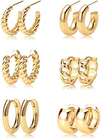Gold Hoop Earrings Set 14k Gold Plated Huggie Earrings Hypoallergenic Chunky Twisted Thick Jewelry for Multiple Piercing Christmas Gift for Women Girls (gold hoop2)
