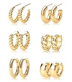 Gold Hoop Earrings Set 14k Gold Plated Huggie Earrings Hypoallergenic Chunky Twisted Thick Jewelry f