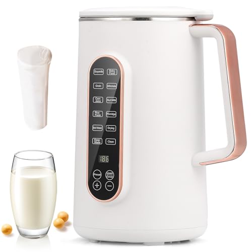 Moongiantgo 40oz Soy Milk Maker, 8-1 Automatic Almond Milk Maker Machine, Plant-Based Milk, Oat Milk, Dairy Free Beverages, 10 Blades Nut Milk Maker with 12h Delay Start/Keep Warm/Auto Clean, White