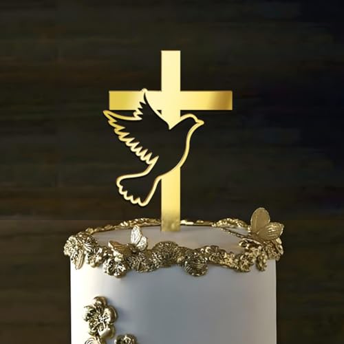 ZHOSXRC Acrylic Cake Topper,Dove Cross Cake Toppers,Religious Cake Topper,Holy Spirit