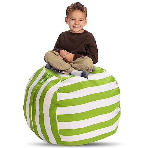 Creative QT Easy Clean Beanbag Cover - Large, Green/White Striped - Beanbag Toy Storage & Stuffed Animal Storage - Giant Bean Bag Chair for Toddlers & Kids