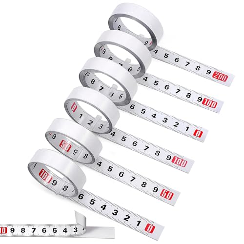 Zeawavsl Maßband Selbstklebend，6 Stück 1M/2M Skalenbandmaß Metrisches Stahllineal Weiß Maßband Selbstklebend ，Für Vermessung Vertikaler Objekte wie Werkbänke (Vorwärts, Rückwärts, Zentriert)