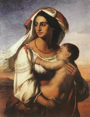 Peinture à l'huile Italian Woman Mihaly Kovacs pour habiller un grand mur blanc vide