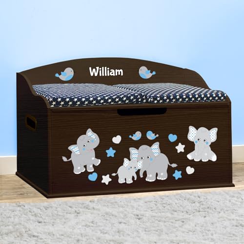 DIBSIES Personalized Creative Wonders Toy Box, Blue Elephants, 30 x