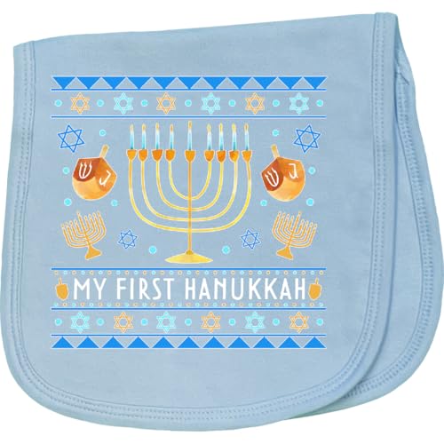 inktastic My 1st Hanukkah Sweater Style Design Menorah and Dreidels Baby Burp Cloth Light Blue 3d424