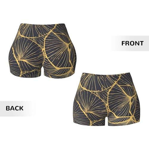 Golden Leaf Pattern Sports Shorts, high Elastic Slim Fitness Pants, Suitable for Yoga/Leisure/Daily wear3