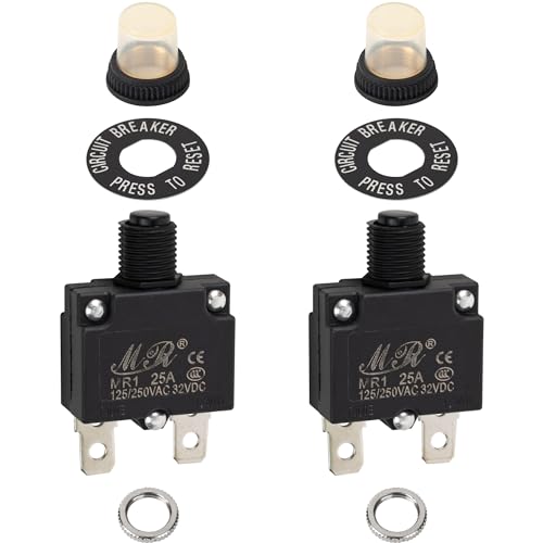Bluestars 25 AMP NEW UPDATED 2 Packs 25Amp Thermal Circuit Breaker 125/250V Ac 32V Dc - Overload Protector With Push Button Manual Reset cover