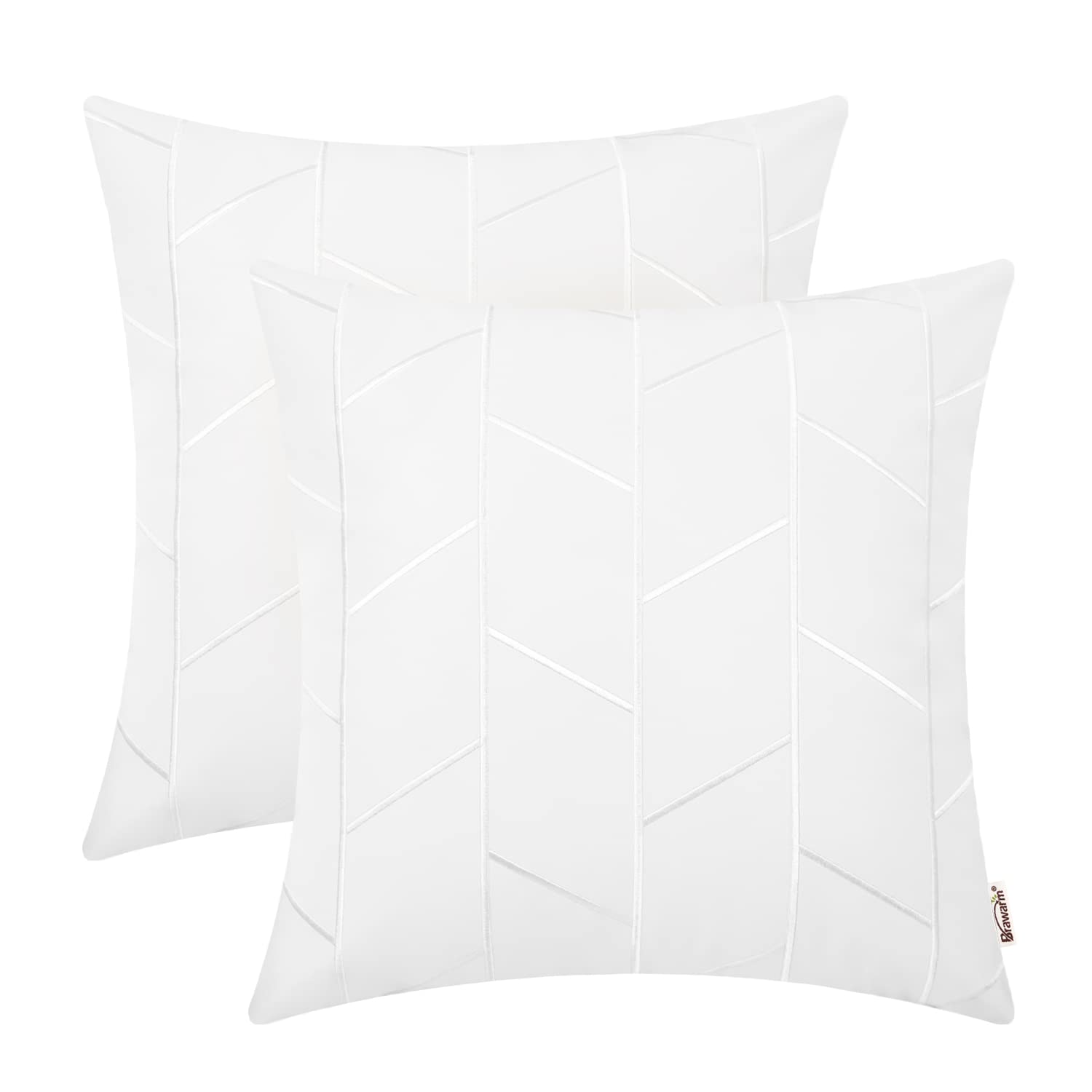 BRAWARM Faux Leather Pillow Covers 16 X 16 Inches, White Leather Pillow Covers Pack of 2, Geometric Embroidery Leather Decorative Throw Pillows for