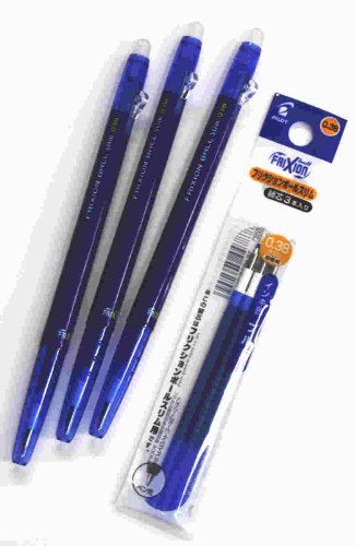 Pilot FriXion Ball slim Retractable Erasable Gel Ink Pens,Fine Point, - 0.38mm - Blue Ink- Value set of 3 & 3 Gel Ink Pen Refill Pack
