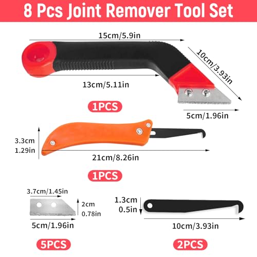 Fugenentferner Werkzeug, 8 Stück Fugenkratzer Fliesen Fliesenfugen Handsäge, abgewinkelter Fugenreiniger, mit 6 Ersatzklingen für die Fliesenreinigung Die Reinigung Bodenfliesen Badezimmer Küche Rot