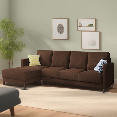 Image of Baloney LHS 6 Seater L Shape Sofa Set for Living Room (Brown Fabric) Premium Fabric Sofa
