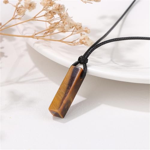 Natural Gemstone Pendant Necklace for Women Men Handmade Rectangular Gemstone Necklace Energy Crystals and Healing Stones Jewelry Minimalist Bohemian Style - Image 5