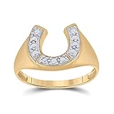 Solid 10k Yellow Gold Mens Round Diamond Lucky Horseshoe Ring 1/20 Cttw Size 8