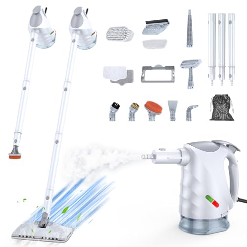 10-in-1 Steam Cleaner, Steam Mop & Detachable Handheld Steam Cleaner, 320ml Water Tank, 10s Fast Heating, Portable Steamer for Kitchen, Floor, Tiles, Window, BBQ Grill, Car, Bright White