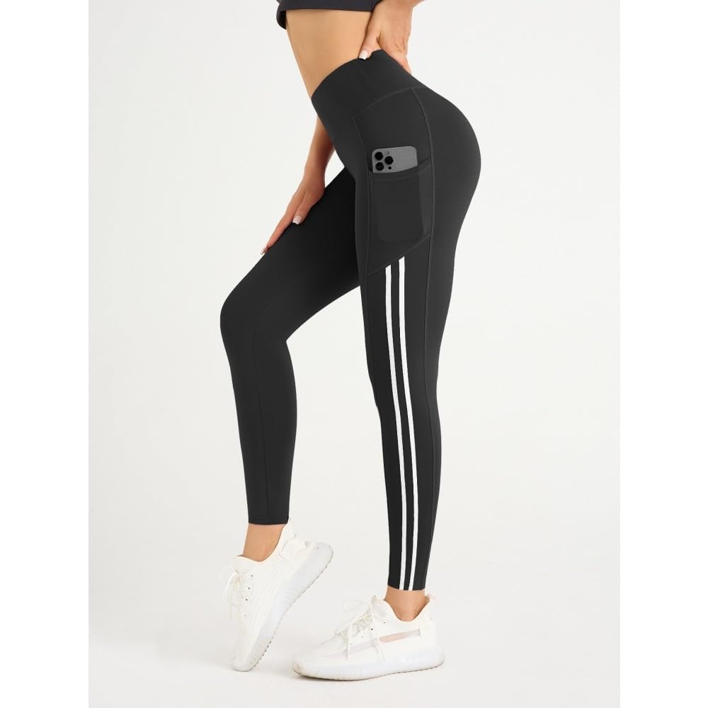 DYRBF - Leggings da donna a vita alta per yoga, con tasche, per corsa, tasca per telefono, controllo della pancia, pantaloni da allenamento per palestra, fitness