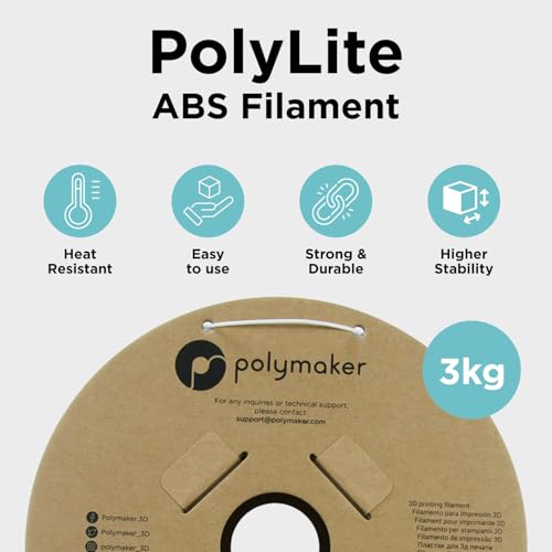 Image of Polymaker 3kg ABS Filament 1.75mm White, 3D Printer Filament 1.75mm Heat Resistant - PolyLite White ABS 3D Printing Filament 1.75mm Cost Effective Large Spool, Strong & Durable