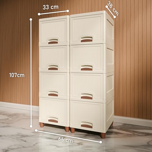 Image of Amazon Basics Multi-Purpose Organizer | Modular Storage Box for Clothes, Kitchen, Bedroom & Living Room | Stackable Rack, Space-Saving Wardrobe Cabinet (Off White), 8 Piece