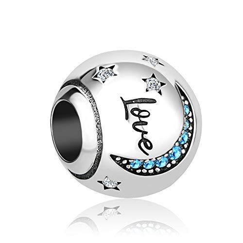 CharmSStory Sterling Silver Moon and Star Love Charm Bead for Bracelet