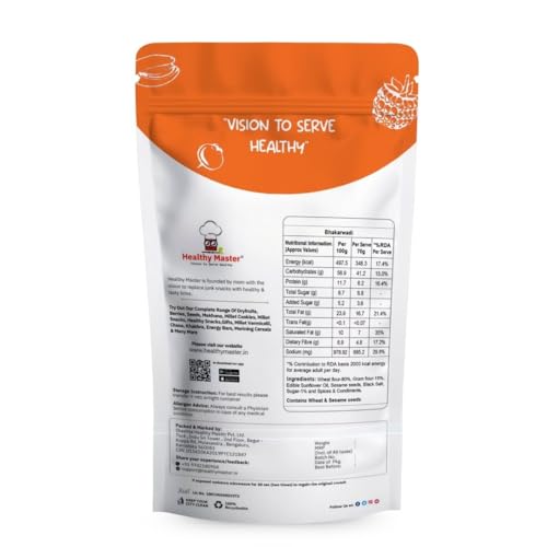 Healthy Master Baked Bhakarwadi 250g | Healthy Namkeen Snack with Authentic Gujarati Taste | Crispy & Wholesome Baked Snacks | Bhakarwadi for Anytime Munching | No Palm Oil, Preservatives or MSG | High-Fiber & Diet-Friendly