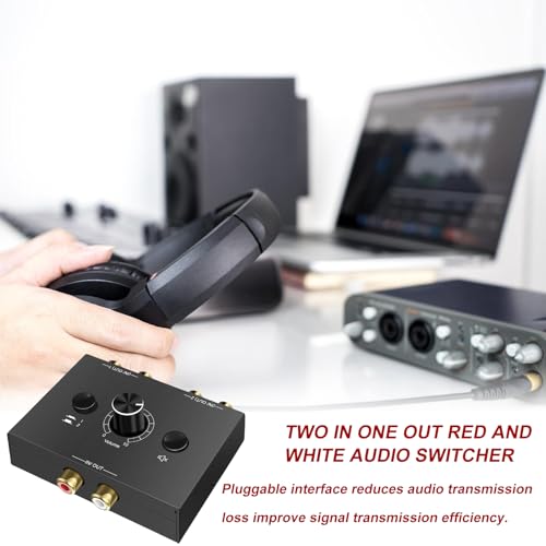 RCA Stereo Audio Switch 2(1)-IN-1(2)-OUT, R/L Regulacja Głośności, dwukierunkowy Aux Sound Selector Splitter Box do odtwarzacza CD, komputera, głośników