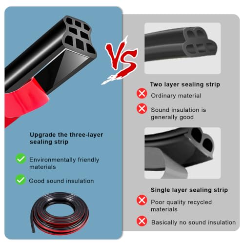 Image of STHIRA16.4'' Thickened Automotive Weather Stripping, Three-Layer 8-Hole Car Door Seal Strip Self Adhesive Weather Stripping for Noise Reduction, Waterproof Self-Adhesive Rubber Seal