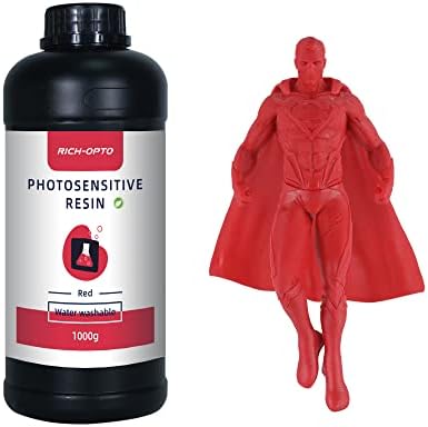 RICH-OPTO 1kg Water Washable Red Resin for LCD 3D Printer Resin Liquid UV Curing 405nm Quick Printing Liquid Speed Low Odor High Accuracy Photopolymer Resin